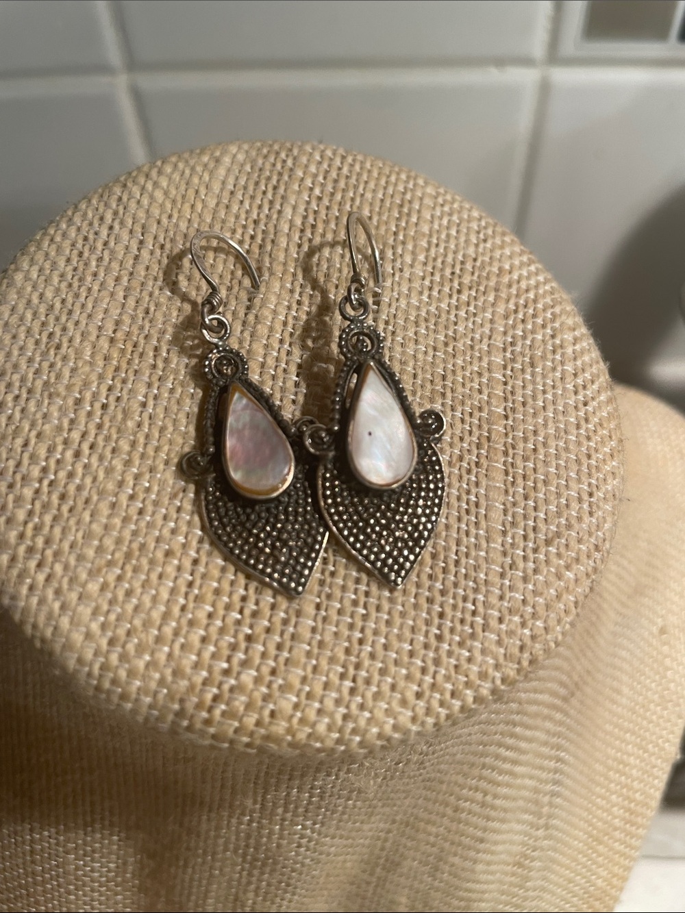 Sterling Silver Teardrop Mother-of-Pearl Dangle Earrings